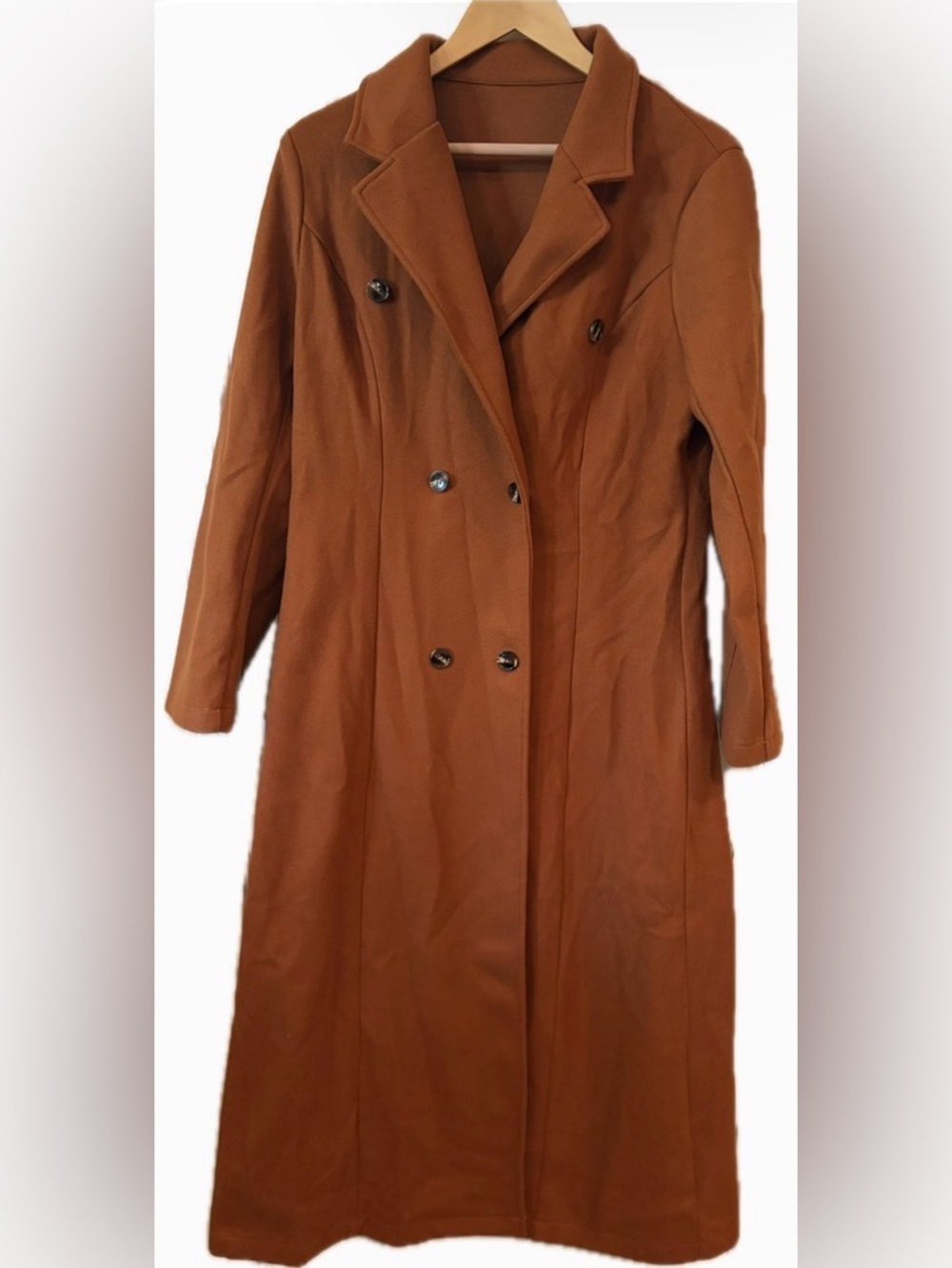Cognac Brown Double breasted long overcoat size large